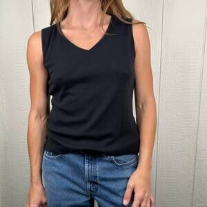 Vintage Y2K Black V-Neck Stretchy Cotton Tank Top Small